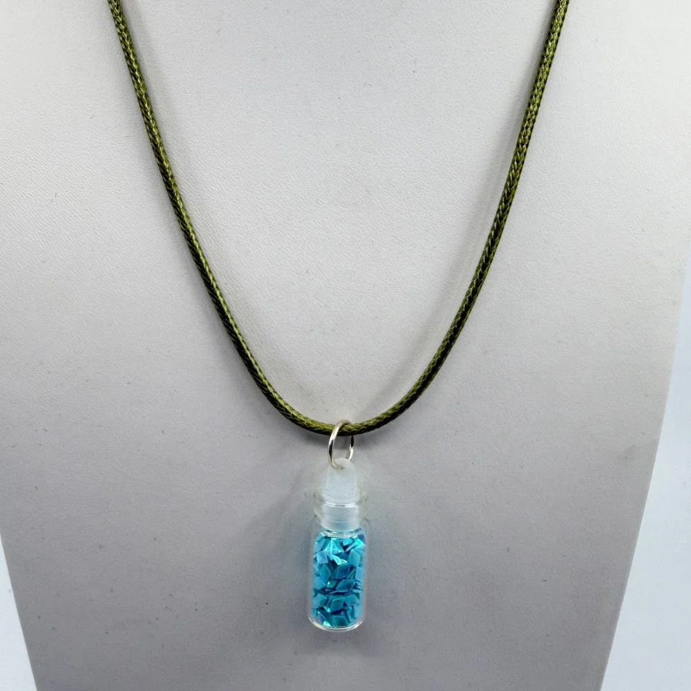 Whimsical Blue Tiny Bottle Pendant Necklace Celestial Boho Layering Gift Charm